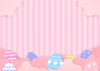 Easter eggs and cloud on striped background