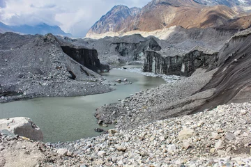 Printed kitchen splashbacks Cho Oyu Melt pools inside the Ngozumpa Glacier, Nepal's largest glacier with massive debris, stone, ice and clay deposits flowing from Mount Cho Oyu and giving rise to the Dudh Kosi river in Nepal
