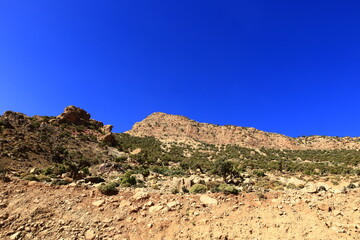 Fototapeta na wymiar View on a mountain in the High Atlas is a mountain range in central Morocco, North Africa, the highest part of the Atlas Mountains