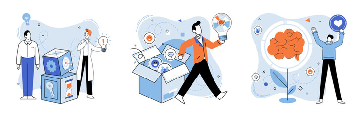 Out of the box idea vector illustration. Progress in education is marked by footprint out-of-the-box thinking The out-of-the-box idea metaphor shapes skyline success Strategic research is foundation