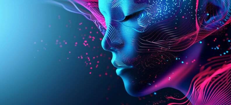 blue abstract technosphere with a colorful and abstract background in the style of detailed facial features Generative AI