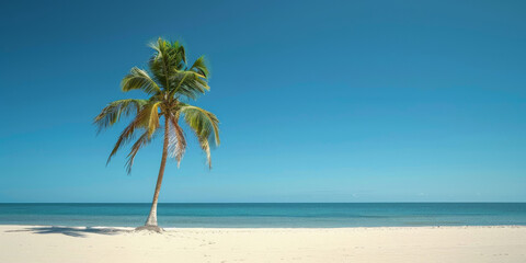 Fototapeta na wymiar Tropical Palm Tree on Pristine White Sand Beach