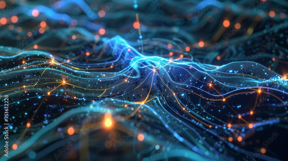 Poster abstract ai learning concept: technology background illustrating interconnected nodes and pathways