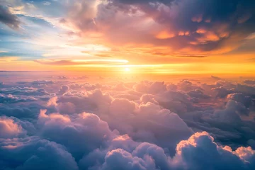 Zelfklevend Fotobehang Beautiful sunset sky above clouds with dramatic light © Hunman