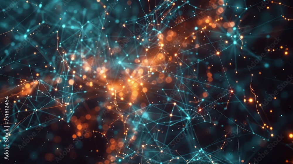 Poster abstract ai learning concept: technology background illustrating interconnected nodes and pathways