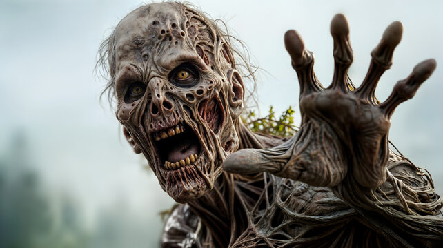 A zombie apocalypse. Undead zombie attacks at daytime. Generative AI