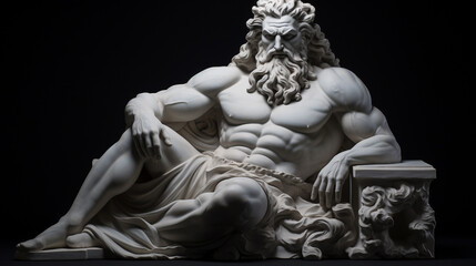 Sculpture classique d'un dieu mythologique en pose puissante - obrazy, fototapety, plakaty
