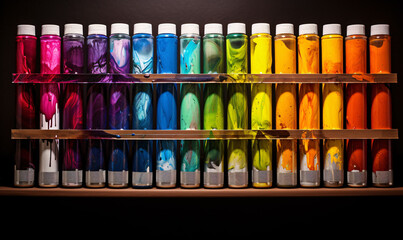 Acrylic tubes for creative drawing and painting pictures. Color swatches of paint.