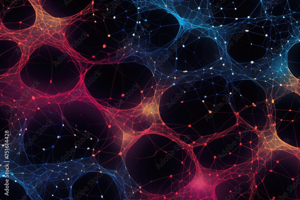 Poster ai inspired neural network pattern, 3d illustration of neuron cell with glowing particles, ai genera