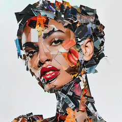 collage di primo piano di modella con stralci di rivista