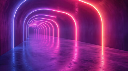 Neon Tunnel Glowing with Tube Streak of Bright Colored Lights