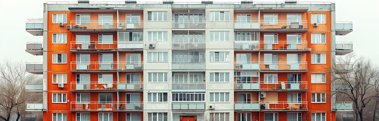 Fototapeta premium isolated multi flat building with color facade and lots of windows