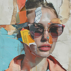 collage di primo piano di modella con stralci di rivista