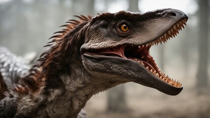 close up of a dinosaur _The Velociraptor was a miracle. It had been created by magic, but it looked like it was alive.  