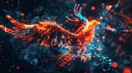 Robotic phoenix leading a rebellion in cyberspace challenging the constructs of safety and security in a digital age