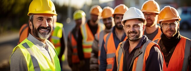 Group of workers show themselves as a team