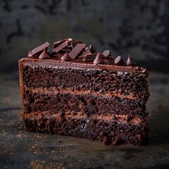 Chocolate Cake, Brown Cocoa Dessert, Chocolate Cake Slice Closeup, Copy Space