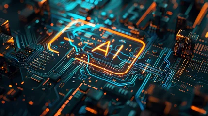 Fotobehang a silicon chip with the word ai © Sergio