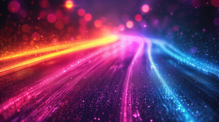 Fototapeta na wymiar glowing glittering path way to heaven disco neon glow road entrance blue pink purple violet