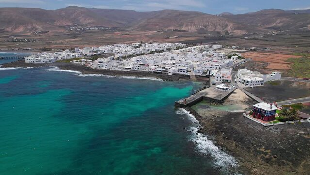 Aerial view of Arrieta town, Lanzarote, Canary islands, Spain