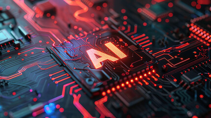 a silicon chip with the word ai - obrazy, fototapety, plakaty