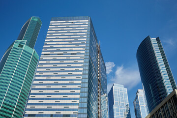 Fototapeta na wymiar Highrise modern office buildings, low angle view