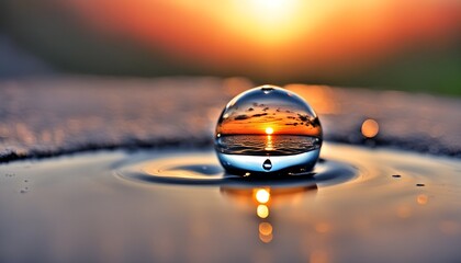 Sunset reflected in a drop of water
