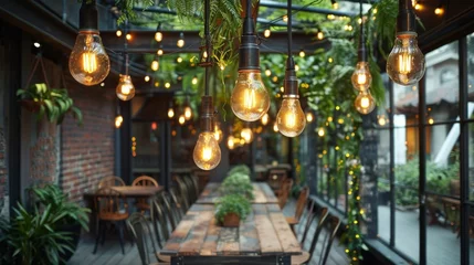 Schilderijen op glas Industrial-style Outdoor Food Catering with Hanging Lights © ThamDesign
