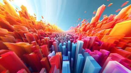 Obraz premium Colorful and Futuristic 3D Cityscape with Geometric Shapes