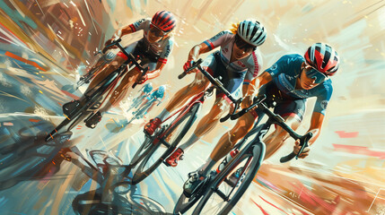 Visual art of men competing in a cycling race - obrazy, fototapety, plakaty