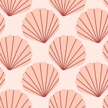Sea shells seamless pattern. Trendy pattern of seashells for wrapping paper, wallpaper, stickers, notebook cover.