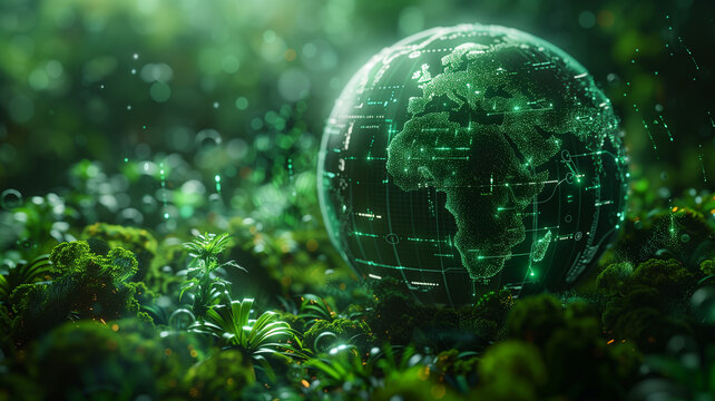 globe surrounded by various symbols of green business strategies