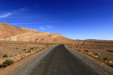 Fototapeta na wymiar View on a road in the High Atlas which is a mountain range in central Morocco, North Africa, the highest part of the Atlas Mountains