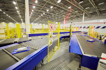  Parcels on a conveyor for sorting in the automated sorting center in Vnukovo. Moscow Automated sorting center - the largest in Eastern Europe.