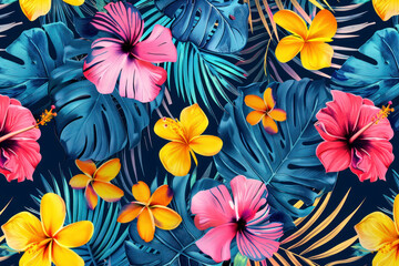 Modern colorful tropical floral pattern. Cute botanical abstract contemporary seamless pattern.
