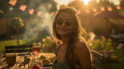 A Young Woman Enjoying a Summer Evening Outdoors