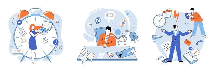 Stress at work vector illustration. Chronic stress and frustration can contribute to development mental health disorders, such as depression The fear failure and constant pressure can increase stress