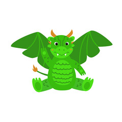 cute little dragon, flat vector style