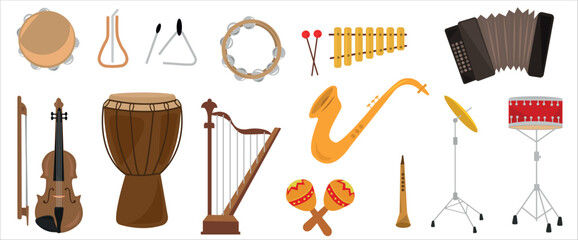 Musical instruments vector. Music instrument hand drawing vector illustration - obrazy, fototapety, plakaty