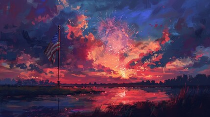 4th of July Fireworks Celebration in Anime Style
