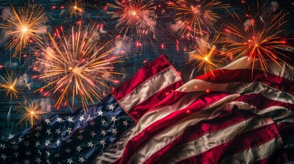 4th of July Fireworks and American Flag Celebration