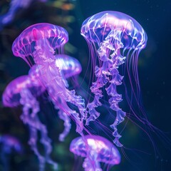 jellyfish with neon glow underwater.