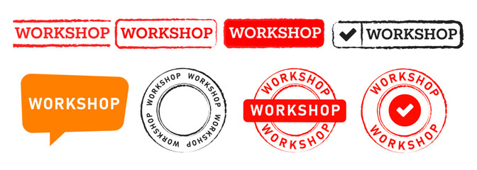 workshop rectangle circle stamp and speech bubble label sticker sign business course
