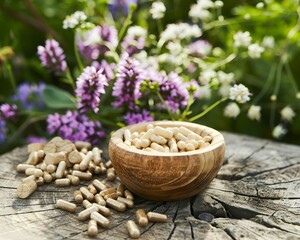 Herbal medicine natural remedies alongside traditional pills holistic care