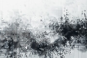 grey digital pixelation, where a technological texture background intertwines with dynamic pixel patterns, crafting a futuristic and modern aesthetic against the backdrop of a cityscape - obrazy, fototapety, plakaty