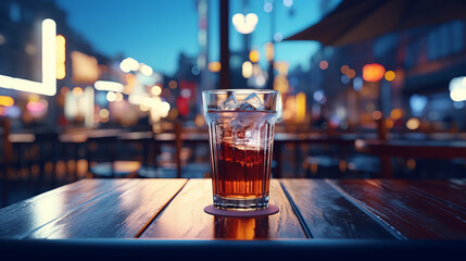Evening Drink in Urban Setting, Street Lights Bokeh Effect