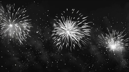 Black and White Fireworks Digital Painting with Colorized Accents