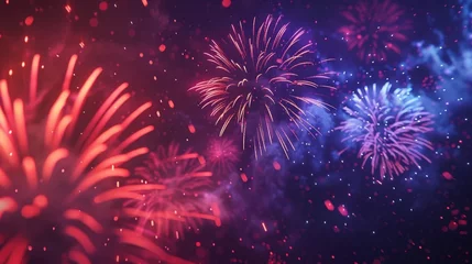 Fototapeten Crimson and Violet Fireworks Exploding in the Night Sky © ThamDesign