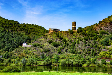 Castle Bischofstein, Burgen, Moselle river, Rhineland-Palatinate, Germany, Europe.