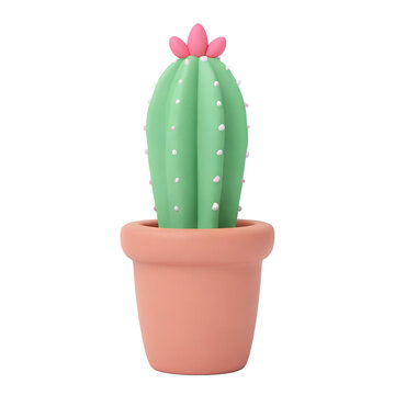 3D cactus with a cute design on transparent background